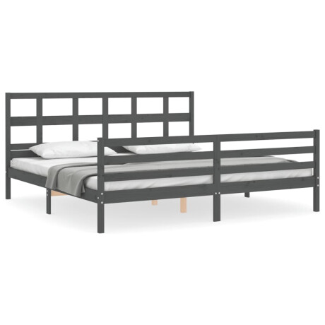 vidaXL Bedframe met hoofdbord massief hout grijs 200x200 cm afbeelding2 - 1