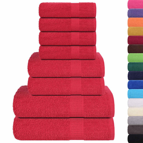 vidaXL 8-delige Handdoekenset 360 g/m² 100% katoen rood afbeelding2 - 1