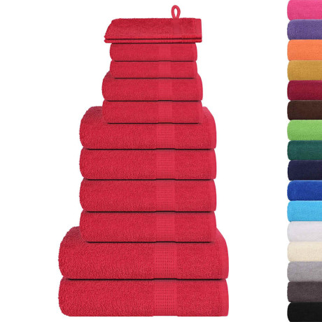 vidaXL 12-delige Handdoekenset 360 g/m² 100% katoen rood afbeelding2 - 1