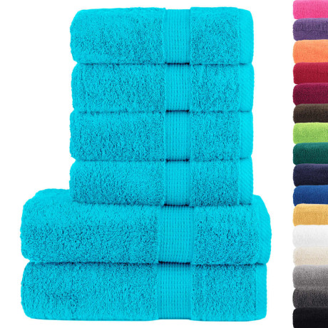 vidaXL 6-delige Handdoekenset SOLUND 600 g/m² turquoise afbeelding2 - 1