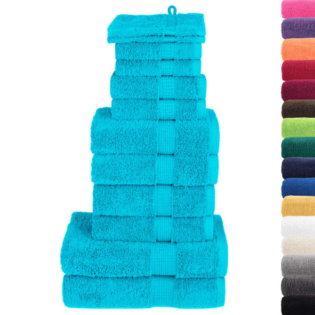 vidaXL 12-delige Handdoekenset SOLUND 600 g/m² turquoise afbeelding2 - 1