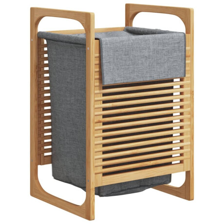 vidaXL Wasmand met grijze zak 32x30x36,5 cm bamboe afbeelding2 - 1