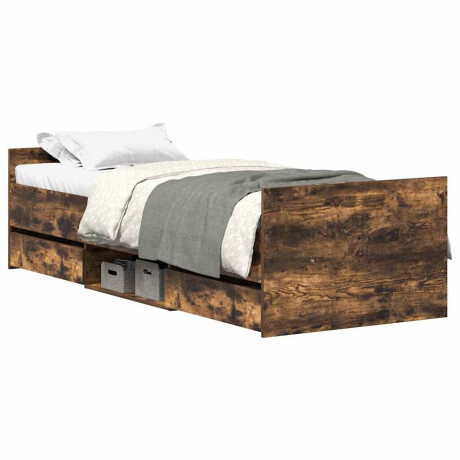vidaXL Bedframe met hoofd- en voeteneinde gerookt eiken 100x200 cm afbeelding2 - 1