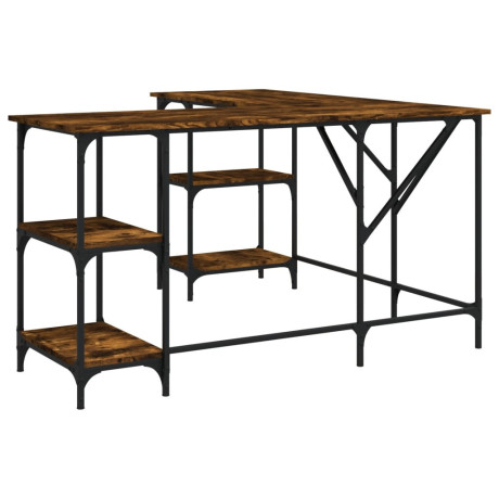 vidaXL Bureau 139x139x75 cm bewerkt hout gerookt eikenkleurig afbeelding2 - 1