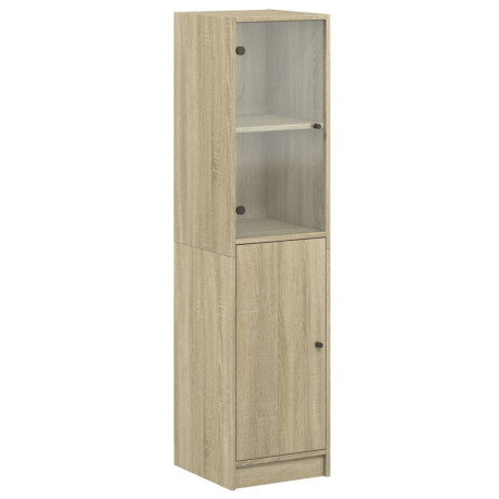 vidaXL Hoge kast met glazen deur 35x37x142 cm sonoma eikenkleurig afbeelding2 - 1