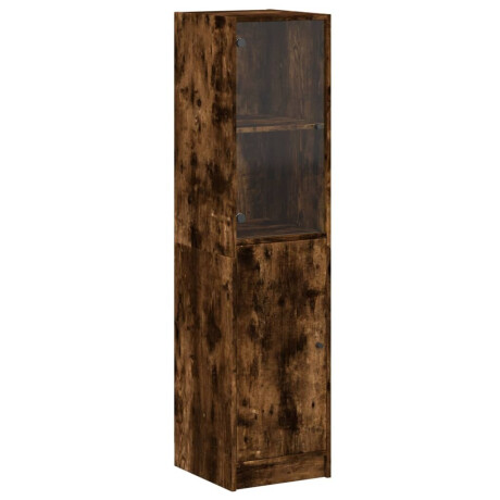 vidaXL Hoge kast met glazen deur 35x37x142 cm gerookt eikenkleurig afbeelding2 - 1