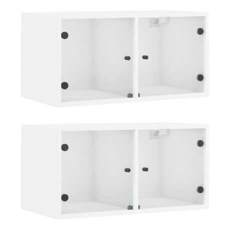 vidaXL Wandkasten met glazen deuren 2 st 68,5x37x35 cm wit afbeelding2 - 1