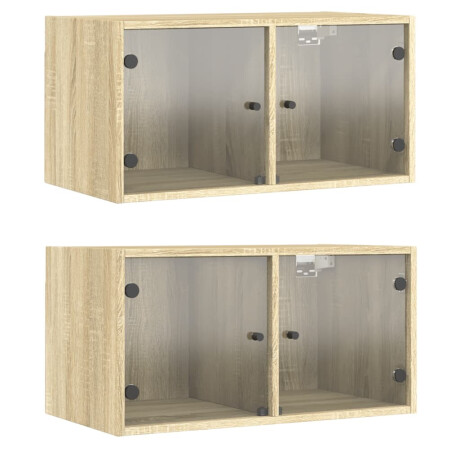 vidaXL Wandkasten met glazen deuren 2 st 68,5x37x35 cm sonoma eiken afbeelding2 - 1