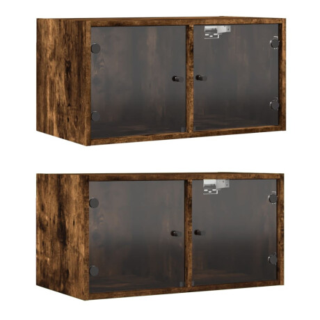 vidaXL Wandkasten met glazen deuren 2 st 68,5x37x35 cm gerookt eiken afbeelding2 - 1