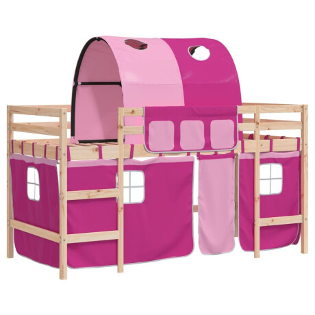 vidaXL Kinderhoogslaper met tunnel 80x200 cm massief grenenhout roze afbeelding2 - 1