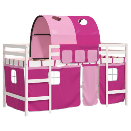 vidaXL Kinderhoogslaper met tunnel 80x200 cm massief grenenhout roze afbeelding2 - 1