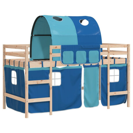 vidaXL Kinderhoogslaper met tunnel 90x190 cm massief grenenhout blauw afbeelding2 - 1