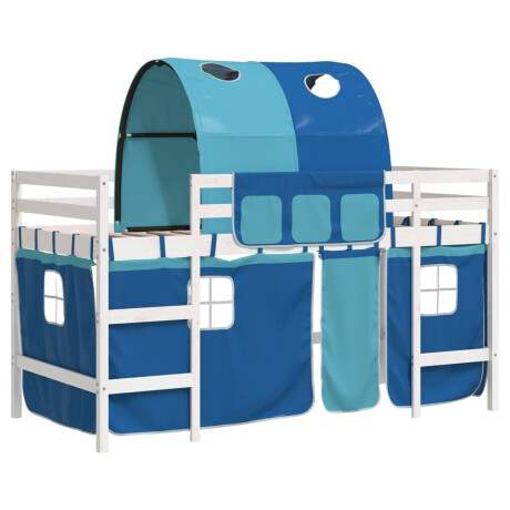 vidaXL Kinderhoogslaper met tunnel 90x190 cm massief grenenhout blauw afbeelding2 - 1