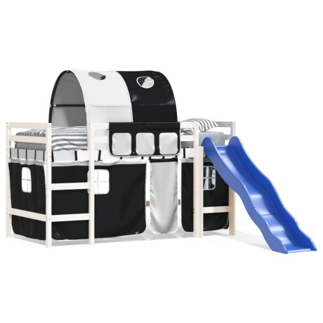 vidaXL Kinderhoogslaper met tunnel 80x200 cm grenenhout wit en zwart afbeelding2 - 1