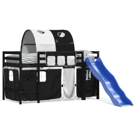 vidaXL Kinderhoogslaper met tunnel 80x200 cm grenenhout wit en zwart afbeelding2 - 1