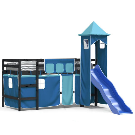 vidaXL Kinderhoogslaper met toren 80x200 cm massief grenenhout blauw afbeelding2 - 1