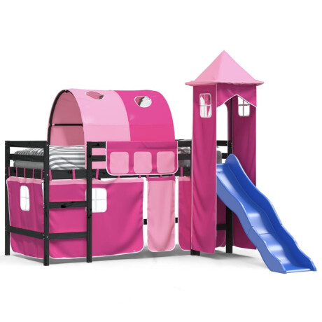 vidaXL Kinderhoogslaper met toren 80x200 cm massief grenenhout roze afbeelding2 - 1