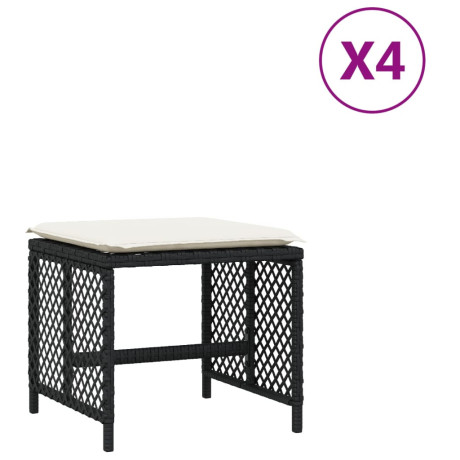 vidaXL Tuinkrukken 4 st met kussens 41x41x36 cm poly rattan zwart afbeelding2 - 1