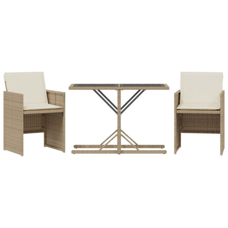 vidaXL 3-delige Bistroset met kussens poly rattan beige afbeelding2 - 1