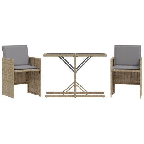 vidaXL 3-delige Bistroset met kussens poly rattan gemengd beige afbeelding2 - 1