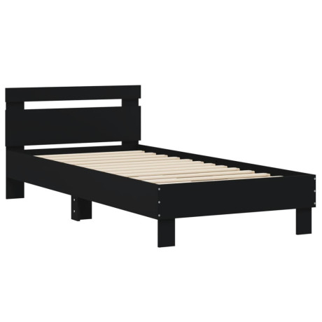 vidaXL Bedframe met hoofdeinde bewerkt hout zwart 90x200 cm afbeelding2 - 1