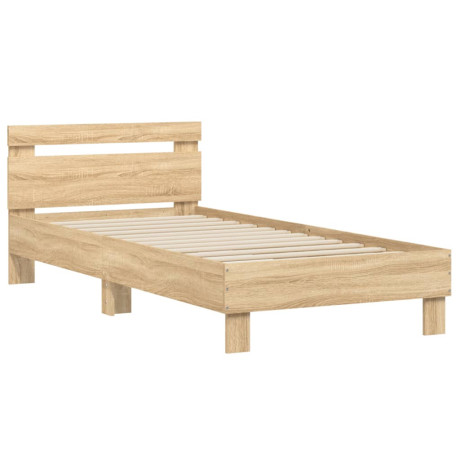 vidaXL Bedframe met hoofdbord bewerkt hout sonoma eiken 75x190 cm afbeelding2 - 1