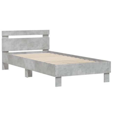 vidaXL Bedframe met hoofdbord bewerkt hout betongrijs 75x190 cm afbeelding2 - 1