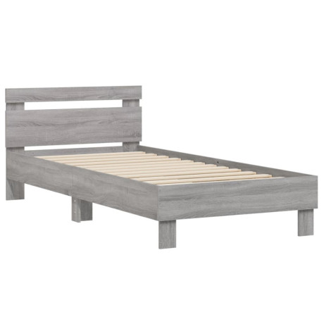 vidaXL Bedframe met hoofdbord bewerkt hout grijs sonoma 75x190 cm afbeelding2 - 1