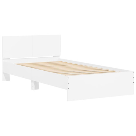 vidaXL Bedframe met hoofdbord bewerkt hout wit 100x200 cm afbeelding2 - 1