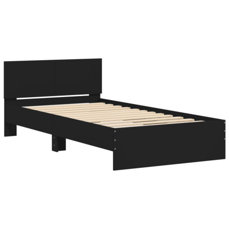 vidaXL Bedframe met hoofdbord bewerkt hout zwart 100x200 cm afbeelding2 - 1