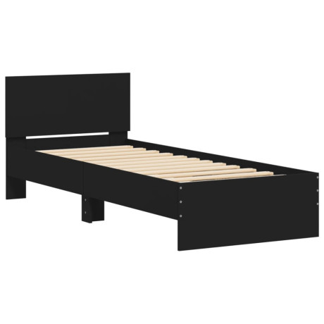 vidaXL Bedframe met hoofdeinde bewerkt hout zwart 90x200 cm afbeelding2 - 1