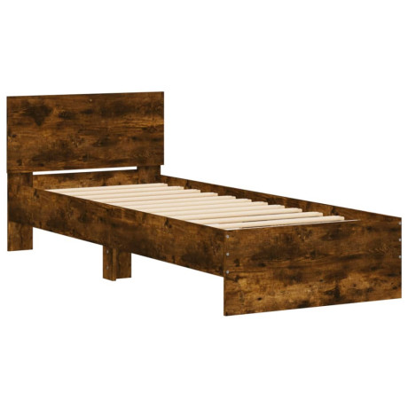 vidaXL Bedframe met hoofdeinde bewerkt hout gerookt eiken 90x200 cm afbeelding2 - 1