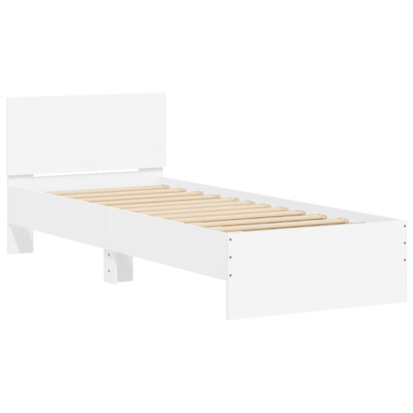 vidaXL Bedframe met hoofdbord bewerkt hout wit 75x190 cm afbeelding2 - 1