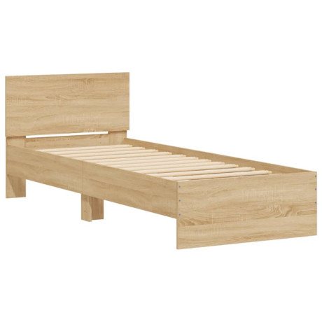 vidaXL Bedframe met hoofdbord bewerkt hout sonoma eiken 75x190 cm afbeelding2 - 1