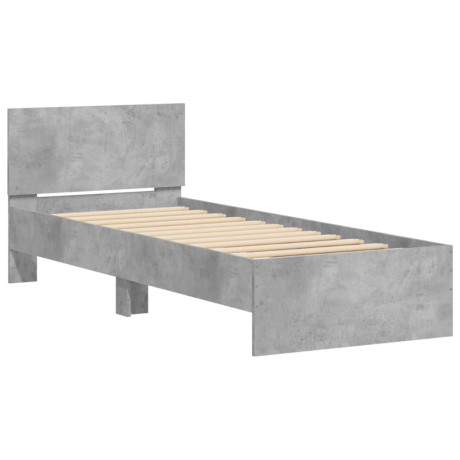 vidaXL Bedframe met hoofdbord bewerkt hout betongrijs 75x190 cm afbeelding2 - 1