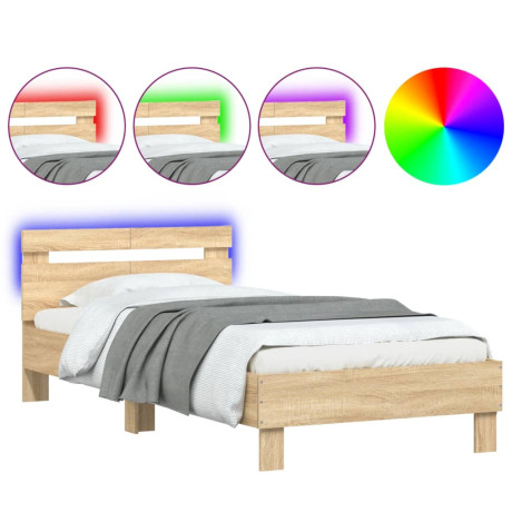 vidaXL Bedframe met hoofdbord en LED sonoma eikenkleurig 100x200 cm afbeelding2 - 1