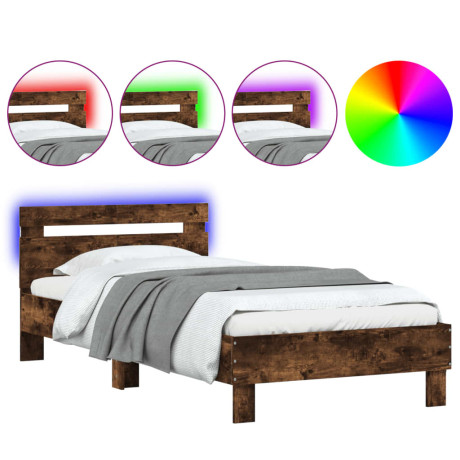 vidaXL Bedframe met hoofdbord en LED gerookt eikenkleur 100x200 cm afbeelding2 - 1