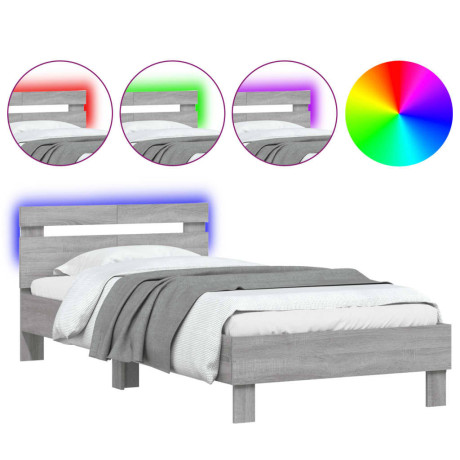 vidaXL Bedframe met hoofdbord en LED grijs sonoma eiken 100x200 cm afbeelding2 - 1