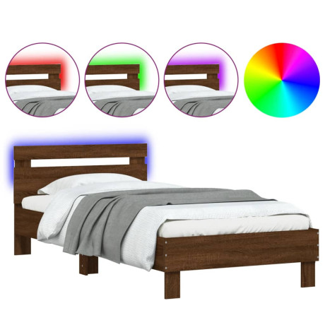 vidaXL Bedframe met hoofdbord en LED bruin eikenkleur 100x200 cm afbeelding2 - 1