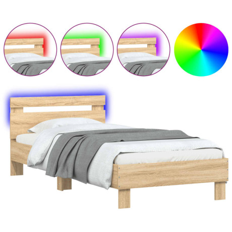 vidaXL Bedframe met hoofdbord en LED sonoma eikenkleurig 90x190 cm afbeelding2 - 1