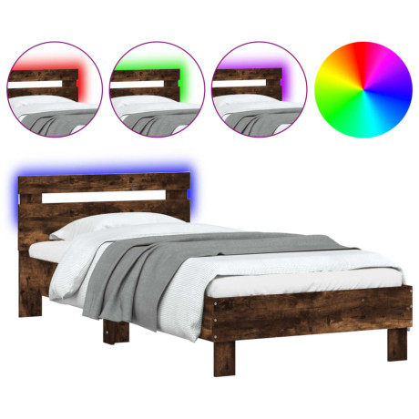 vidaXL Bedframe met hoofdbord en LED gerookt eikenkleurig 90x190 cm afbeelding2 - 1