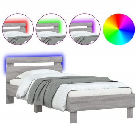 vidaXL Bedframe met hoofdbord en LED grijs sonoma eikenkleur 90x190 cm afbeelding2 - 1