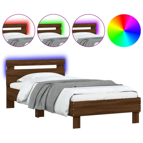 vidaXL Bedframe met hoofdbord en LED bruin eikenkleur 75x190 cm afbeelding2 - 1