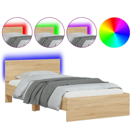 vidaXL Bedframe met hoofdbord en LED sonoma eikenkleurig 100x200 cm afbeelding2 - 1