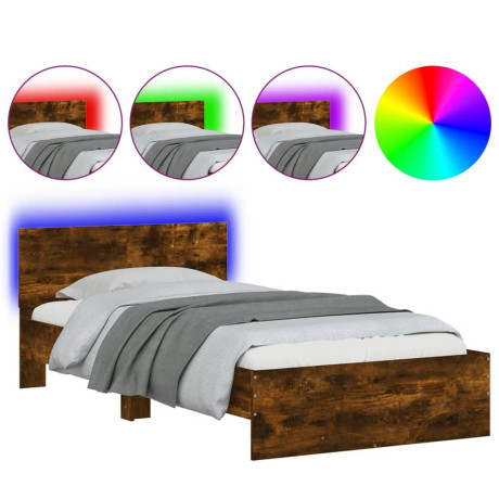 vidaXL Bedframe met hoofdbord en LED gerookt eikenkleur 100x200 cm afbeelding2 - 1