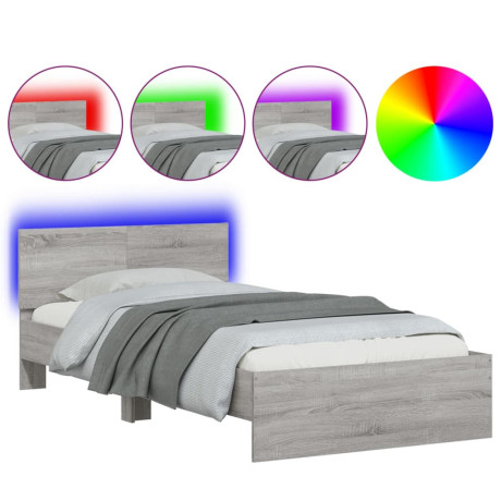 vidaXL Bedframe met hoofdbord en LED grijs sonoma eiken 100x200 cm afbeelding2 - 1