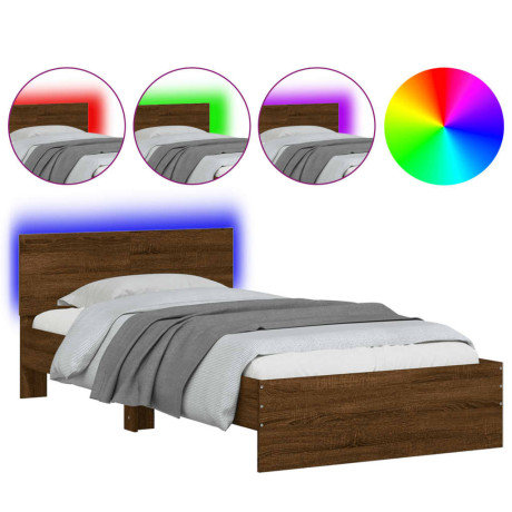 vidaXL Bedframe met hoofdbord en LED bruin eikenkleur 100x200 cm afbeelding2 - 1