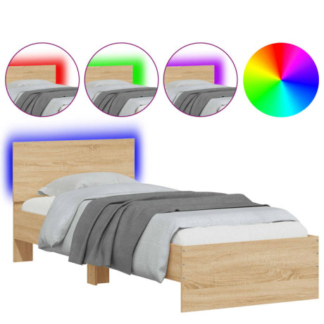 vidaXL Bedframe met hoofdbord en LED sonoma eikenkleurig 90x190 cm afbeelding2 - 1