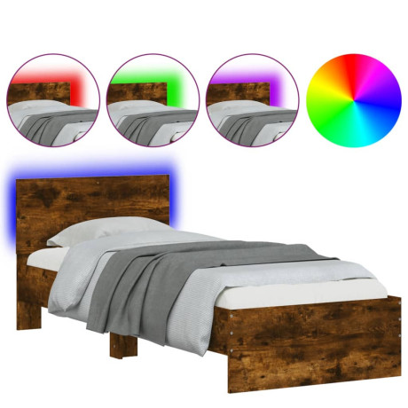 vidaXL Bedframe met hoofdbord en LED gerookt eikenkleurig 90x190 cm afbeelding2 - 1