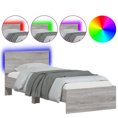 vidaXL Bedframe met hoofdbord en LED grijs sonoma eikenkleur 90x190 cm afbeelding2 - 1